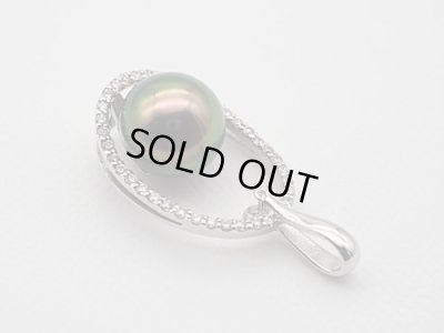 画像1: 黒蝶真珠 リキテア産 ピーコックグリーン K18WG Dia 0.4ct PENDANT