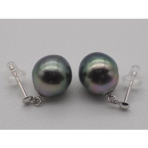 画像: 黒蝶パール 10×11mm K14WGぶら下がりピアス