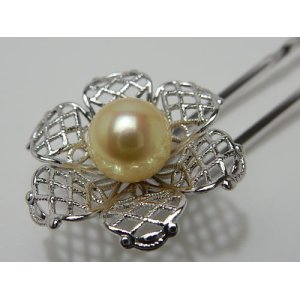画像: アコヤ真珠 9.1 mm 天然金色真珠 簪