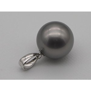 画像: 大珠 13.9mm 黒蝶真珠 K14WG ペンダントトップ 革紐付き