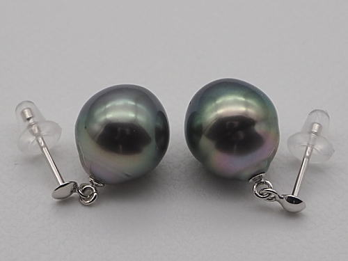 画像1: 黒蝶パール 10×11mm K14WGぶら下がりピアス